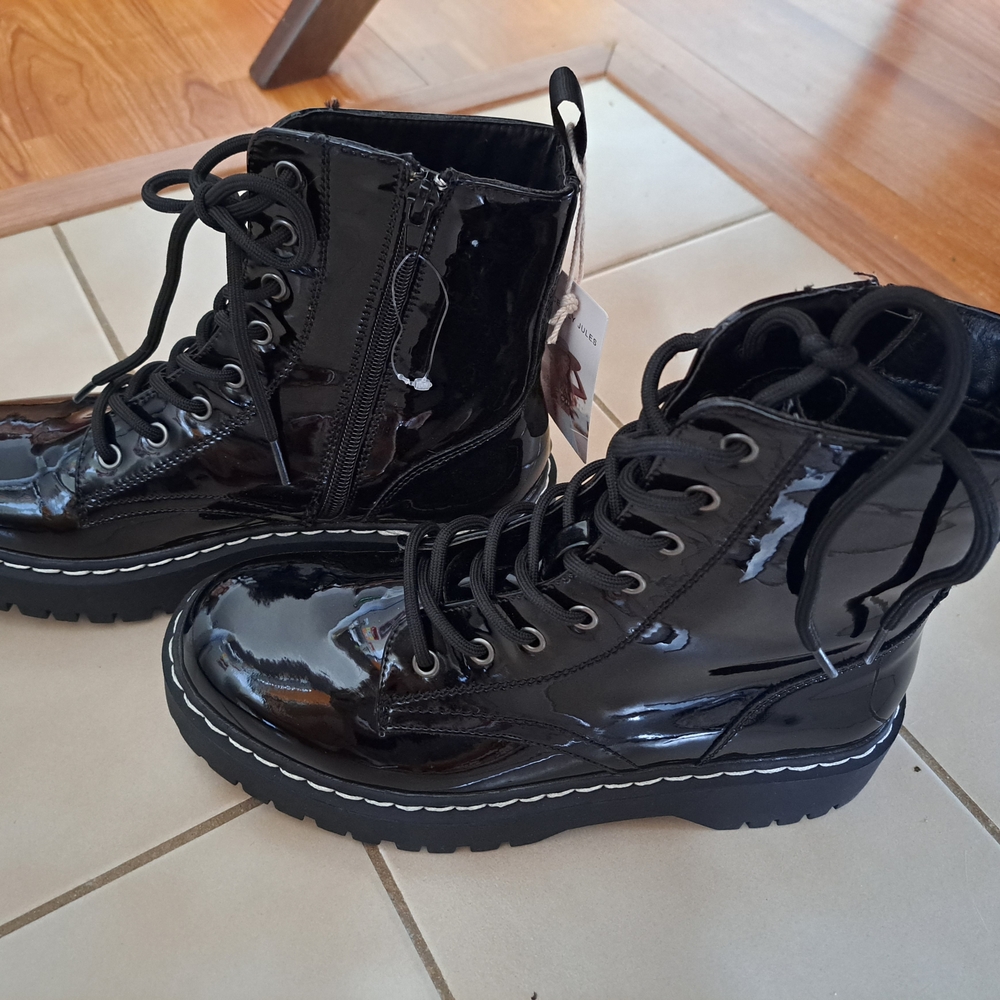 Sincerely Jules Glossy Black Combat Boots